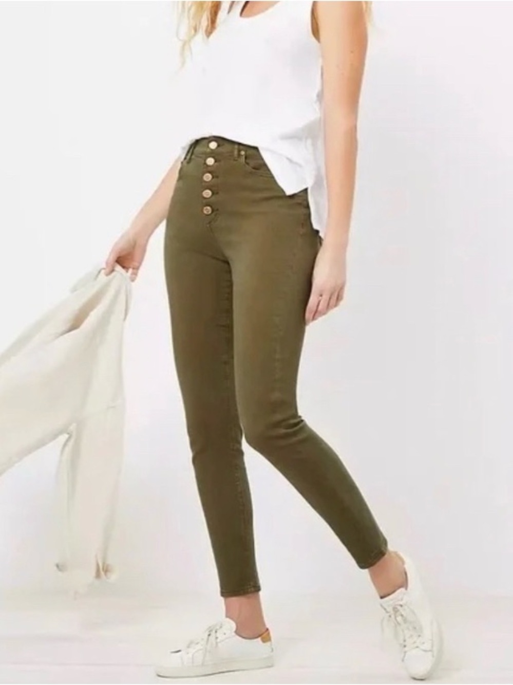LOFT High-Waisted Olive Green Skinny Women’s Jeans Button Fly NWOT
